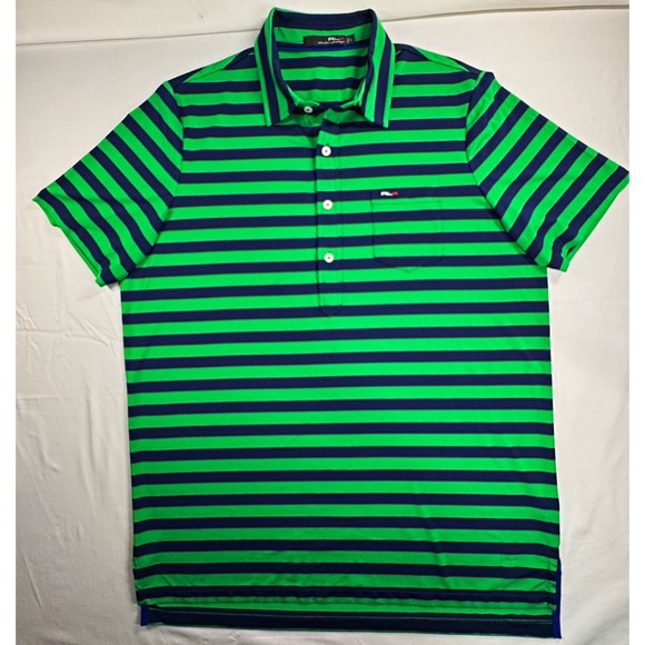 RLX Ralph Lauren Other - RLX Ralph Lauren Men's Polo Shirt L Green/Blue Striped Short Sleeve Collared
